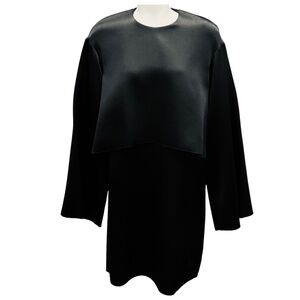 ELLERY BLACK TWO WAY CREPE DISTRESSED SATIN DRESS